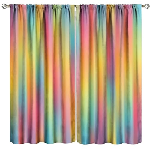 Colorful Rainbow Curtains, Abstract Rainbow Color Gradient Print Pattern for