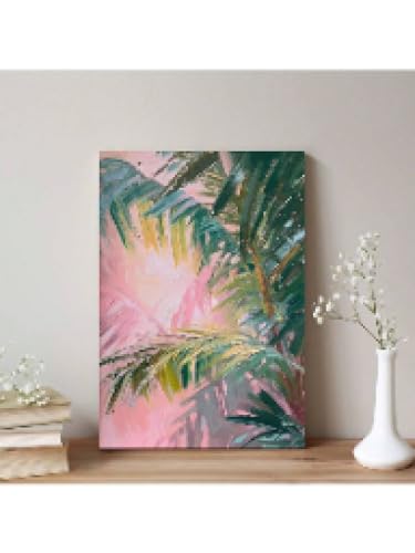 Peinture à l'huile cocotier rose 60x80 cm encadrée pour déco