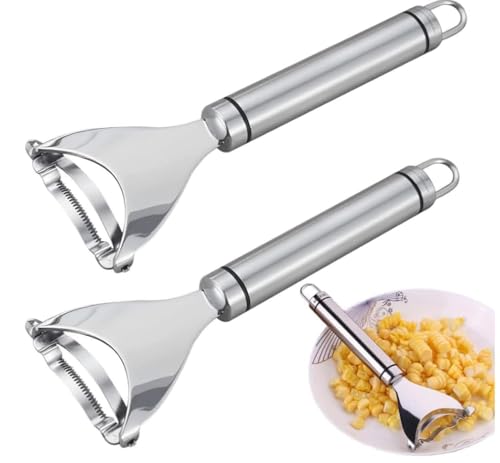 Image of Stainless Steel Corn Peeler Tool | Corn Cob Stripper & Kernel Remover | Sharp Blade, Ergonomic Grip | Easy Clean Sweet Corn Cutter Kitchen Gadget (2)