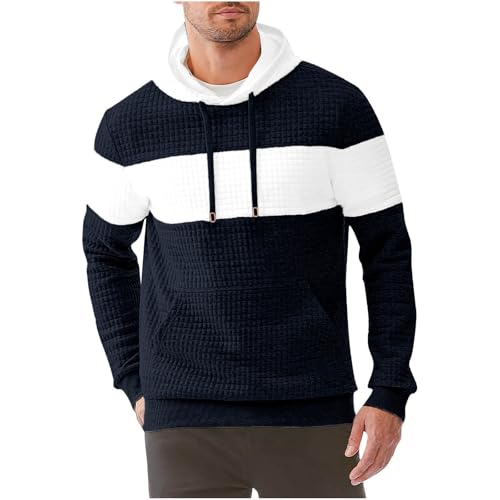 Mens Waffle Knit Hoodie Color Block Long Sleeve Pullover Guide - Image 2
