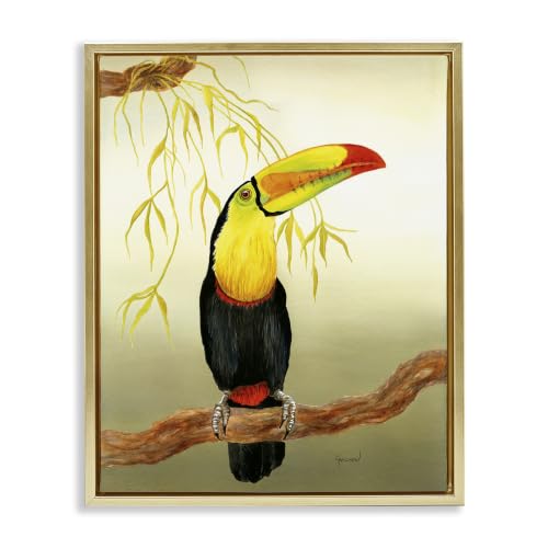 Toucan on Branch Tropical Bird, 24 x 30 Inch Canvas in Floater Frame