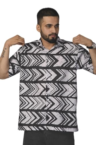 Image of Half Sleeve Relaxed Fit Men's Casual Shirt | Cotton Blend Oversized Shirts for Men Loose fit | Oversized Printed Shirts for Men | Men's Half Sleeve Relaxed Fit Shirt Fashion