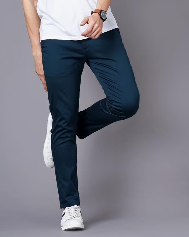 Image of British Club 100% Cotton Slim Fit Flat-Front Trousers for Men | Tailored Design for a Clean Look | Versatile for Office & Casual Wear | Lightweight Breathable Fabric | Black