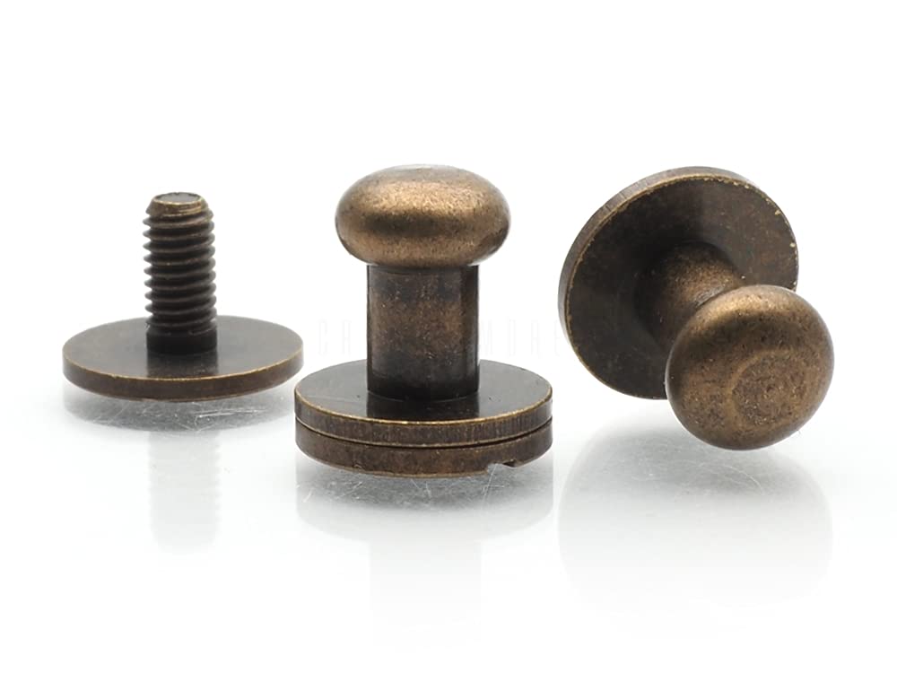 CRAFTMEmore Solid Brass Ball Head Stud Screw Back Nipple Rivet Studs Button Strap Stopper Leathercraft Antique Brass Finish 10 Pack (6.5 mm)