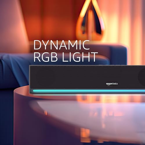 Image of amazon basics X20G 16W Bluetooth Soundbar with 2000mAh Battery | 2X Bass | Up to 7 hrs of Playback | RGB Lights | Bluetooth 5.3, Aux & USB Connectivity (Black)