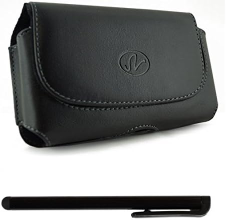 Horizontal Leather Pouch Carrying Case Holster with Belt Clip and Secure Closure Fits Samsung Galaxy S7 EDGE, GALAXY S6 EDGE PLUS, NOTE 5, NOTE 4, NOTE 3, NOTE 2+Stylus Pen - Black (Black 6)