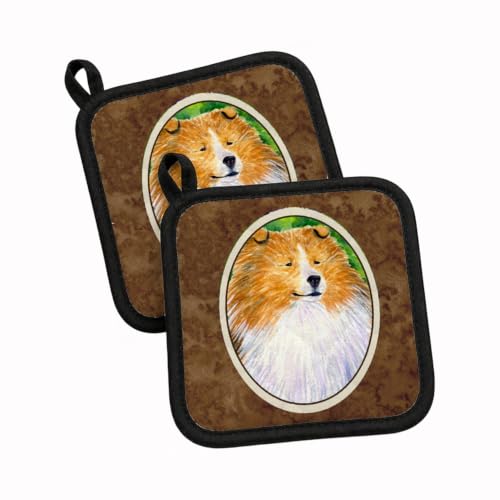 Caroline's Treasures SS1003PTHD Sheltie Pair of Pot Holders Kitchen Heat Resistant Pot Holders Sets Oven Hot Pads for Cooking Baking BBQ, 7 1/2 x 7 1/2