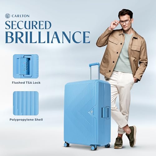 Image of CARLTON Locke Check-in Trolley Bag, 77.5cm | Large | Hardsided Luggage| Smooth 8-Wheel Suitcase| TSA Lock with Anti Theft Zipper | Multipocket Convipack | 5-Year International Warranty (Light Blue)