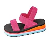 Women Summer Fashion Sandals Comfortable Elastic Band Wedge Heel Beach Casual Slip On Footwear for Daily Wear and (6.5)