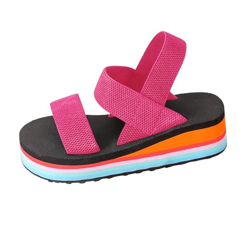 Women Summer Fashion Sandals Comfortable Elastic Band Wedge Heel Beach Casual Slip On Footwear for Daily Wear and (6.5)
