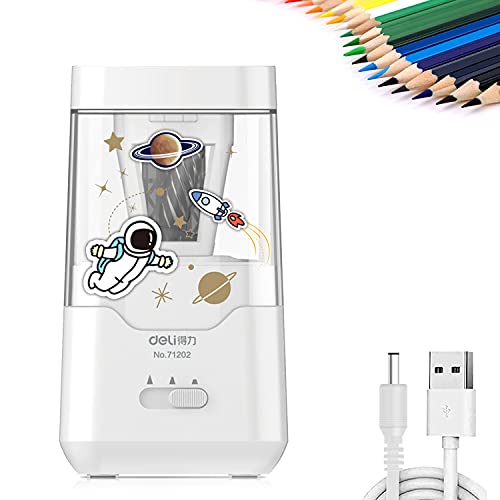 Deli Electric Pencil Sharpener, Powerful Helical Blade for Fast Sharpening, Auto Stop Sharpener USB and Battery Operated, Durable for No.2 and Colored Pencils in School, Office and Home Deli Electric Pencil Sharpener, Powerful Helical Blade for Fast Sharpening, Auto Stop Sharpener USB and Battery Operated, Durable for No.2 and Colored Pencils in School, Office and Home