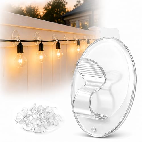 Hooks Lights Clips Outdoor String - 3X Stronger Adhesion 20Pcs Clear Heavy Duty Hangers Waterproof Adhesive - Sticky Removable 0 Residue No Drill Indoor Garage - for Patio Fence Gutters Wall Christmas