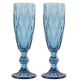POPETPOP 2 Stück Sektgläser 150ml aus Bruchfestem Glas Transparente Kelche mit Retro Muster Champagnerflöten für Hochzeit Geburtstag und Party