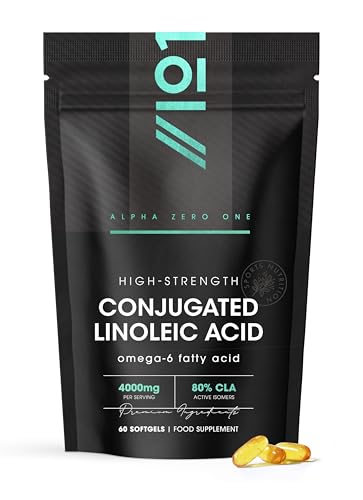 CLA Softgels 4000mg – Conjugated Linoleic Acid (CLA) Tonalin from Safflower Oil – 60 Softgels – Cold Pressed – Resealable and Recyclable Pouch by Alpha01