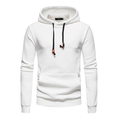 Men's Waffle Knit Hoodie Trendy Long Sleeve Sweatshirt Comfort Fit Drawstring Hooded Pullover Top with Pockets