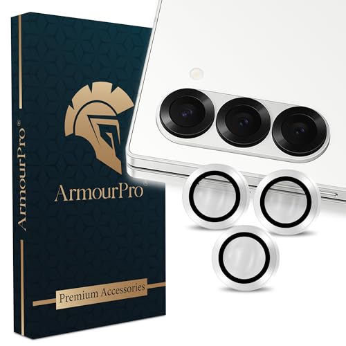 ArmourPro Camera Lens Tempered Glass for Samsung Galaxy Z Fold 6 (7.6 Inches) Tough HD Individual Aluminum Alloy Rings 9H Camera Cover, Scratch-Resistant,Camera Lens Protection| Silver, 1 Pack