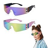 umorismo 2 Stück Futuristische Sonnenbrille,Space Brille Alien Brille set,Fun Schnelle Brille Rave, Sonnenbrille für Rollenspiel Halloween Party,Kostüm Kostüm(Rosa,Blau)