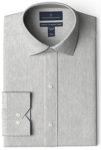 Amazon Brand - Buttoned Down Men's Tailored Fit Spread Collar Solid Non-Iron Dress Shirt Medium Grey Heather 15