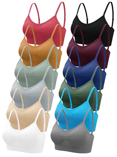 Image of SATINIOR 4 /12 Pieces Bralette Neck Cami Bra Wireless Tank Top Sports Bra for Women