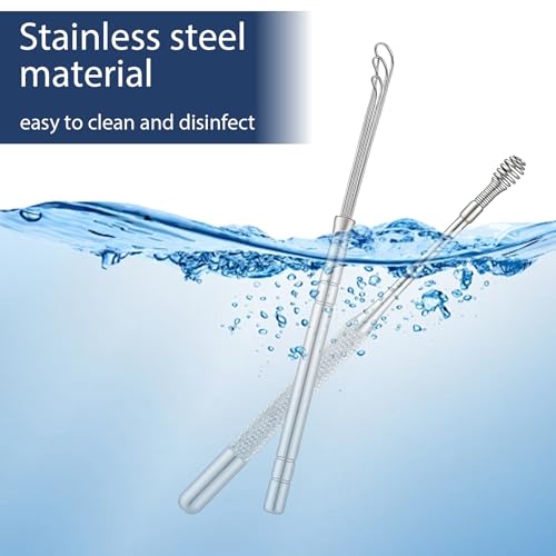ElevateTech Ear Pick Earwax Removal Kit, 5 Pcs Stainless Metal Ear Cleansing Tool Set with Ears Spoon & Curette & Spiral Spring Reusable Earwax Removal Tool for Adults