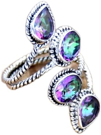 Anillo de topacio místico, anillo de topacio de fuego arcoíris, plata de ley 925, estilo vintage, anillo de regalo de primera noche, el mejor regalo