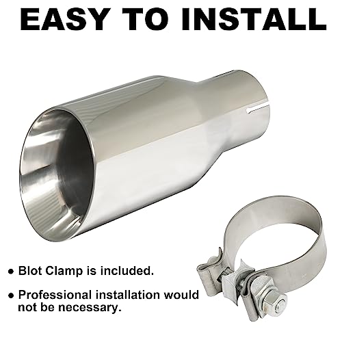 Simnliras 2.5 inch inlet to 4.0 inch Outlet Exhaust Tip 9 inch Overall, Stainless Steel Exhaust Tail Tips Universal for 2.5\" OD Tailpipe with Double Wall Slant Cut