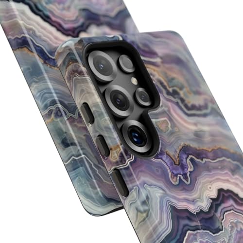 Coque Samsung S25 Ultra violette et bleue rigide brillante motif géode