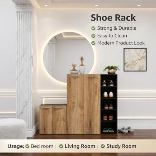 Image of Spyder Craft 4 Door Louis Modern Shoe Rack -Transform Your Space with Ample Storage,Chic Style Footwear Stand Organizer for Hall, Entryway, Color-Black & Oak DIY(Do-It-Yourself)