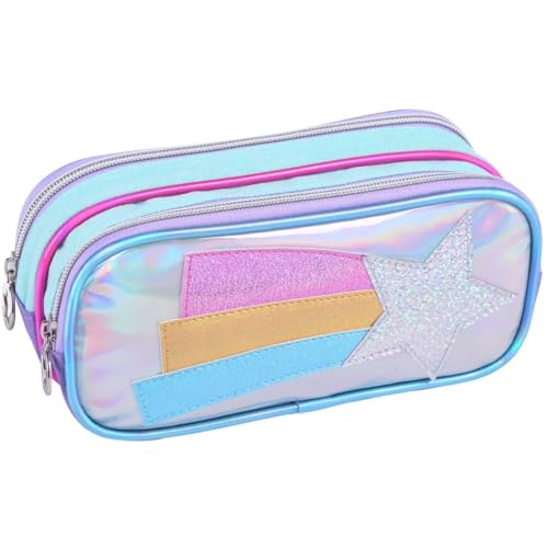 Estojo Grande Escolar com 2 Compartimentos, Design Colorido, Zíper Reforçado, Material Resistente, P/Lápis Caneta Borracha (Roxo)