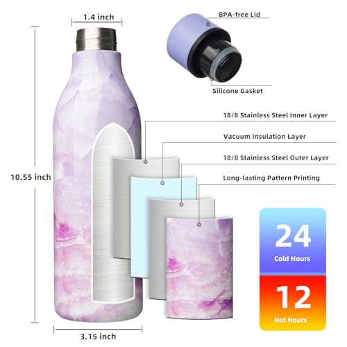 Image of BJPKPK Insulated Water Bottles, 25 oz Stainless Steel Metal Water Bottle with Strap, BPA Free Leak Proof Jugs, Mugs, Flasks, Reusable Thermal Flasks for Sports & Travel, Dawn
