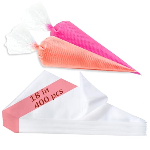 18 Inch Piping Bags 400pcs Disposable Decorating Pastry Bags Large Thickened Plastic Anti-Burst Non-Slip Icing Bags for Cookie and Cake Decorating (18 inch)