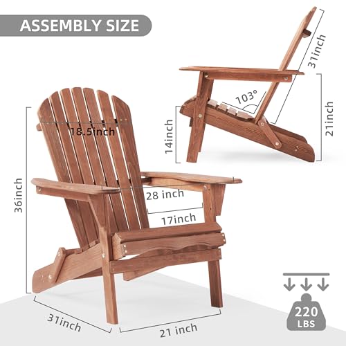 Wooden Folding Adirondack Chair, Half Pre-Assembled Wood Patio Lounge Chair for Outdoor Garden Backyard Porch Pool Deck Firepit