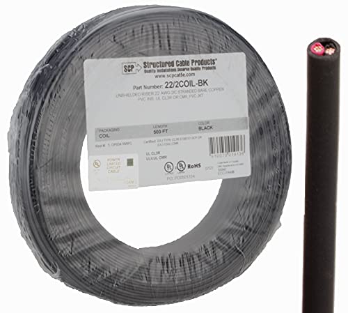 Flash Deals - 40% OFF 22 Gauge 2 Conductor 500 Feet Stranded Copper Alarm Wire Black Jacket UL Rated