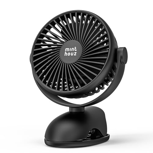 Image of Minthouz Clip on Fan, 8000mAh USB-C Rechargeable Small Desk Fan, 4-Speed 720 Rotation Personal Mini Clip Fan, Portable Mount Fan for Office, Treadmill, Golf Cart, Stroller, Camping & Travel