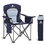 LET'S CAMP Oversized Folding Camping Chair Portable Outdoor Heavy Duty Padded Chairs Lawn Chair with Cup Holder, Storage Pocket and Cooler Bag, Supports 450LBS, for Camp, Travel, Picnic (Blue)