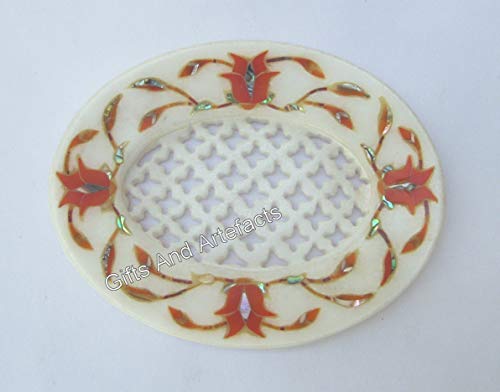 Porte-savon marbre blanc et cornaline ovale accessoire bien-être - 3