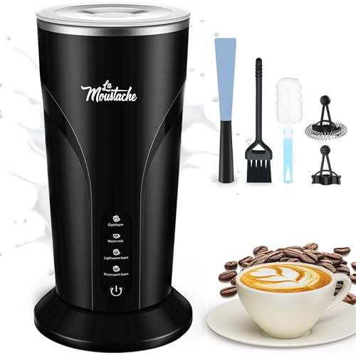 La Moustache - Espumador de Leche Eléctrico Automático【4 en 1】Espuma Tibia/Fría, Espesa/Fina,...