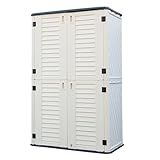 HOMSPARK Storage Shed Weather Resistance, Multi-Purpose Outdoor Storage Cabinet for Backyards and Patios, Vertical Storage Shed for Lawnmower, Patio Accessories (White 1, Tall - 53 cu.ft)