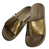 EMPORIO ARMANI Logo EMPORIO ARMANI Sandalias de Baño para Mujer - Zapatillas, Zapatos de Baño, Logo Grande, Monocromo (37 EU, Oro)
