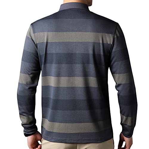 Mens Casual Chest Pocket Striped Slim Fit Long Sleeve Collared T Shirt Polo Shirts3