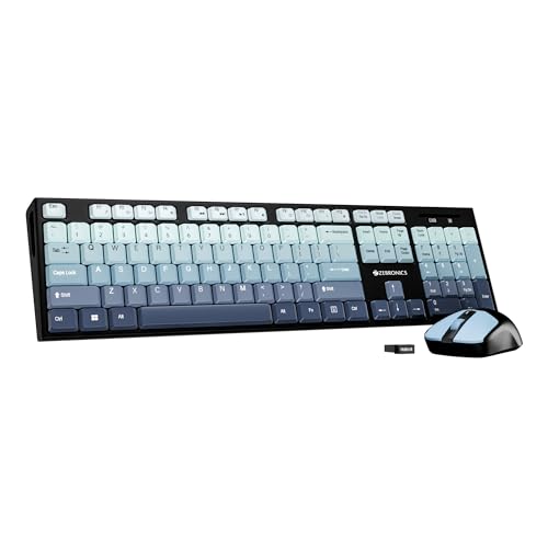 ZEBRONICS Wireless Keyboard & Mouse Combo, 104 UV-Printed Keys, ₹ Key, 12 Multimedia Keys, Retractable Stand, 4 Button Mouse, 1600 DPI, High Precision