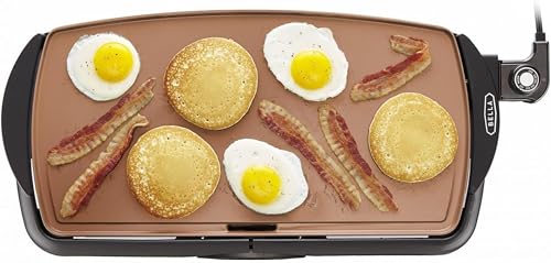 Planchas eléctricas | Bella Plancha Eléctrica De Cerámica De Titanio Antiadherente, Gran Superficie De Cocción Sumergible Y Bandeja Grasa Extraíble, Temperatura Regulable, Sin Ptfe Y Pfoa, 27cm X 51cm, Cobre