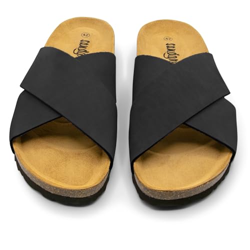 Sandgrens Handmade Unisex Cork Slides | European Top Grain Leather Sandals with Soft Suede Footbed and EVA Rubber Sole | Soria4