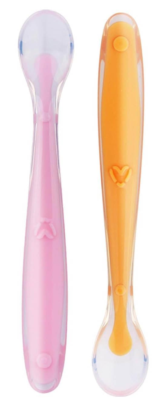 BADAL KIDZ 100% BPA Free Baby Self Feeding Spoon Set | Silicone Soft Baby Spoons | Baby Self Feeding Utensil | Baby Weaning Spoon | Feeding Silicone Spoon Set for Kids & Babies (Pink &Orange)-image-27