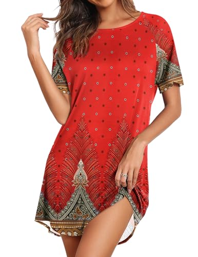 Image of Ekouaer Sleep Shirts for Women Short Sleeve Night Shirts for Sleeping Pullover Nightgown Soft Nightdress S-XXXL