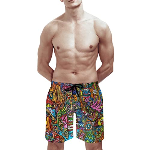 Mens Trippy Psychedelic Swim Trunks Beach Board Shorts with Mesh Lining and Pockets3