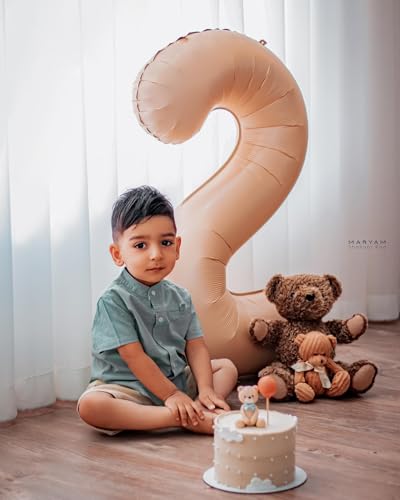Image of Light Brown 2 Balloon, Tan Number Balloons 40 Inch, Beige 2nd Balloon Number Birthday Decorations, Sandy Brown Second Two Birthday Party Supplies, Khaki Number 2 Balloon