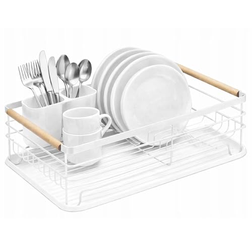 PECZEKO Geschirrabtropfer Weiß – Abtropfgestell mit Besteckhalter, Geschirrtrockner für Küche...