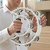 SINJEUN 2 Pack 23 x 20cm White Double Row Tambourine, Half Moon Tambourine, Metal Jingles Hand Held Percussion Musical Tambourines with Ergonomic Handle for Beginner, Church, KTV, Party #5