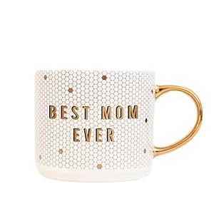 Sweet Water Decor Best Mom Ever Tile Coffee Mug – Novelty Coffee Mugs – 17oz Gold Handle Coffee Cup – Mother’s Day Gifts, Baby Shower Gifts, New Parent Gifts for Moms